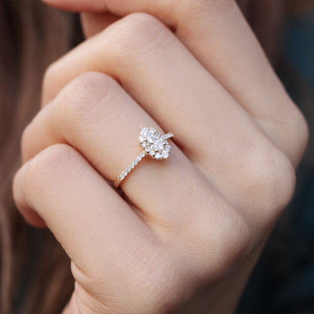 0.45 Karat Vintage Oval Lina Tasarım Pırlanta Yüzük - 3