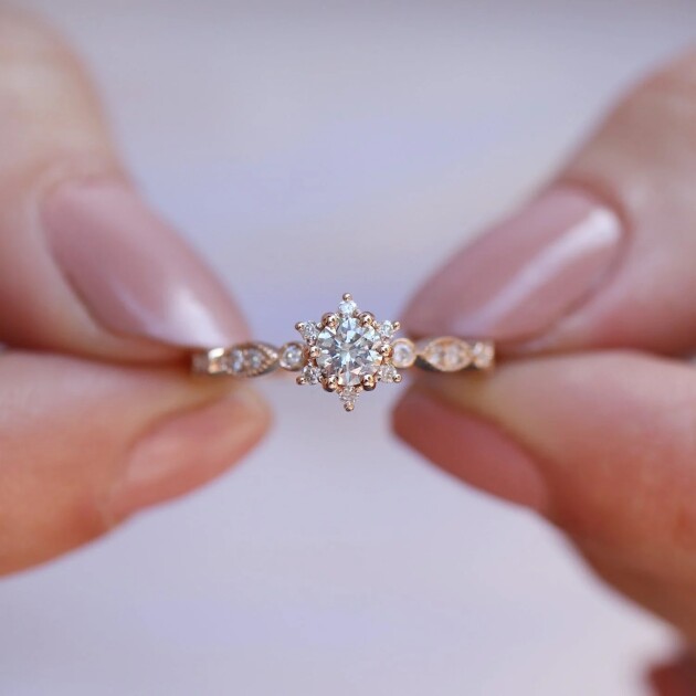 0.45 Karat Vintage Tasarım Kar Tanesi Pırlanta Yüzük - 1