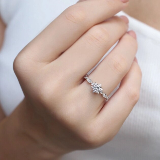 0.45 Karat Vintage Tasarım Kar Tanesi Pırlanta Yüzük - 2