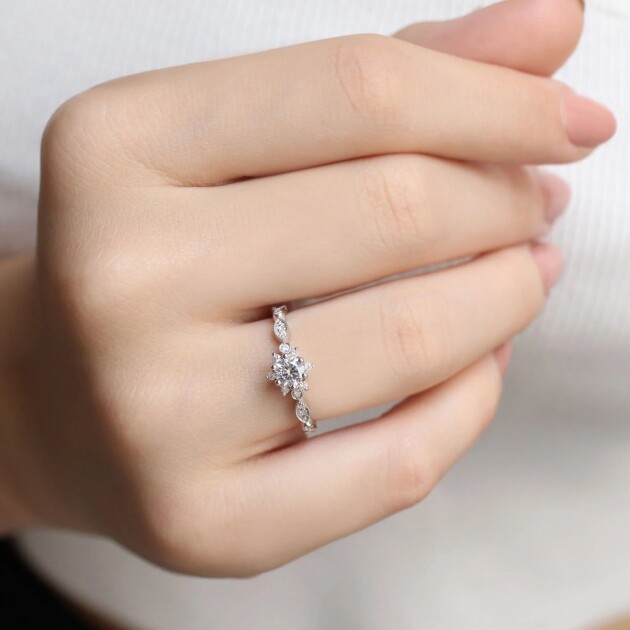 0.45 Karat Vintage Tasarım Kar Tanesi Pırlanta Yüzük - 3