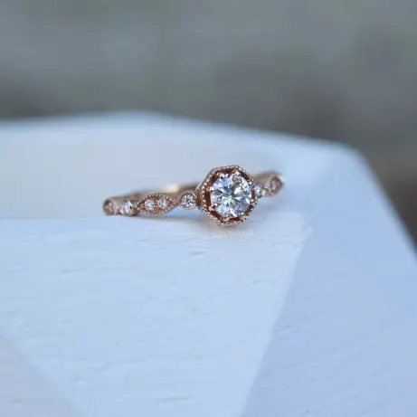 0.47 CT Vintage Sekizgen Pırlanta Yüzük - 1