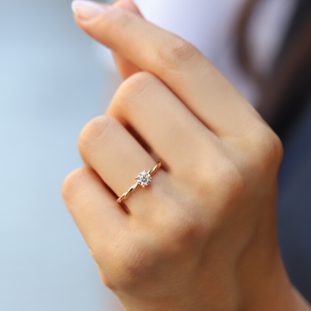 0.50 CT Özel Tasarım Pırlanta Burgu Yüzük - 1
