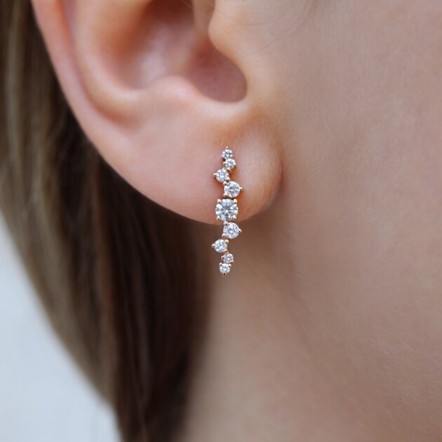 0.50 Karat Özel Tasarım Asimetri Pırlanta Küpe - 1