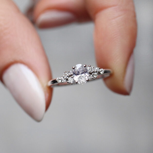 0.50 Karat Vintage Özel Tasarım Oval Asimetri Pırlanta Yüzük - 1