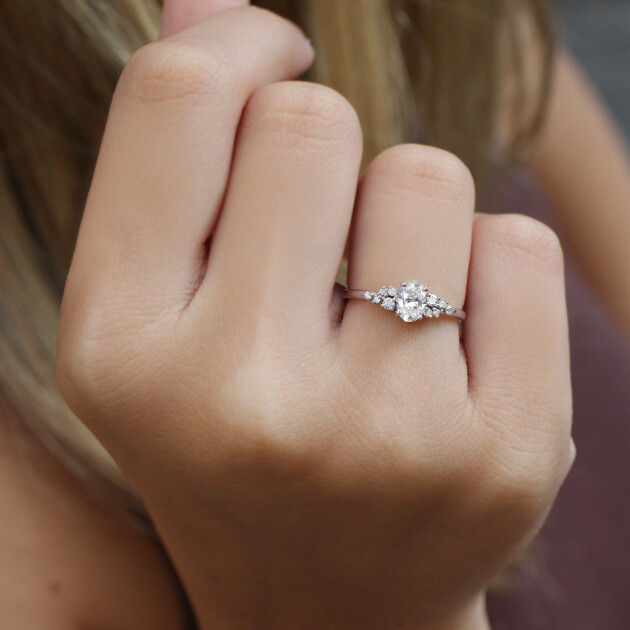 0.50 Karat Vintage Özel Tasarım Oval Asimetri Pırlanta Yüzük - 2