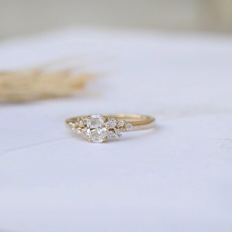 0.50 Karat Vintage Özel Tasarım Oval Asimetri Pırlanta Yüzük - 2