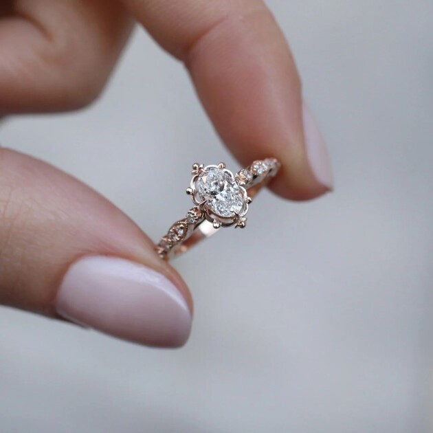 0.55 CT H SI2 HRD Sertifikalı Vintage Tasarım Aria Pırlanta Yüzük - 1