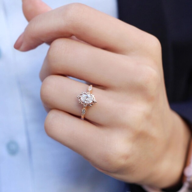 0.55 Karat E SI1 GIA Sertifikalı Vintage Aria Tasarım Pırlanta Yüzük - 3