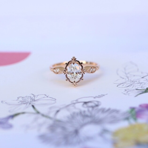 0.55 Karat E SI1 GIA Sertifikalı Vintage Aria Tasarım Pırlanta Yüzük - 1