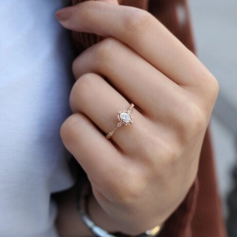 0.55 Karat H SI2 HRD Sertifikalı Vintage Tasarım Aria Pırlanta Yüzük - 2