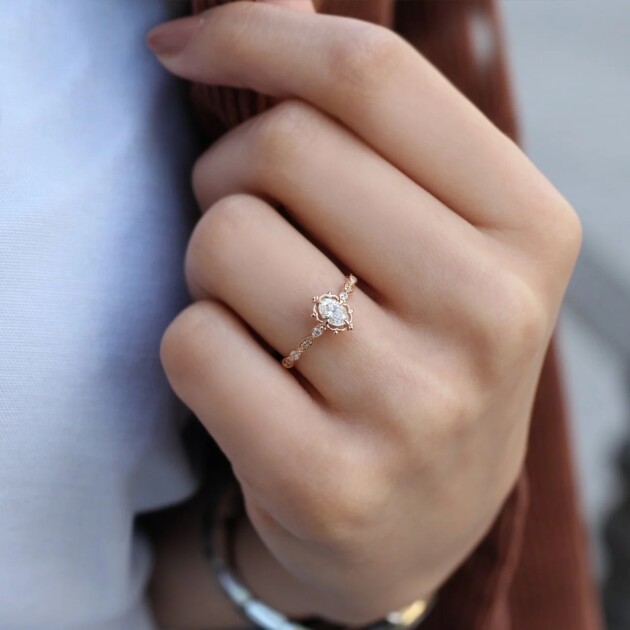 0.55 Karat Vintage Aria Tasarım Pırlanta Yüzük - 2