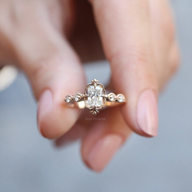 0.60 CT Vintage Aria Radiant Tasarım Pırlanta Yüzük - 