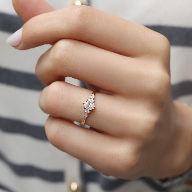 0.60 Karat D SI1 HRD Sertifikalı Vintage Diana Pırlanta Yüzük - 2