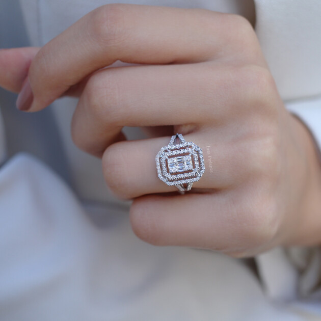 0.60 Karat Tasarım Pırlanta Baget Yüzük - 1