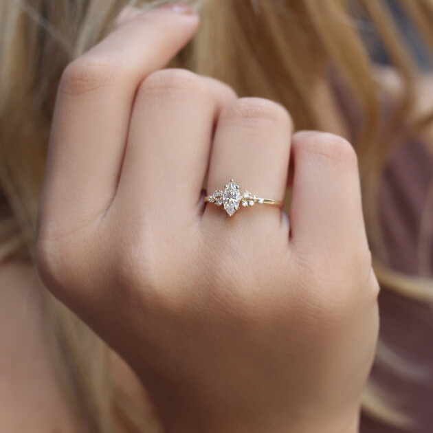 0.60 Karat Vintage Özel Tasarım Asimetri Markiz Pırlanta Yüzük - 2