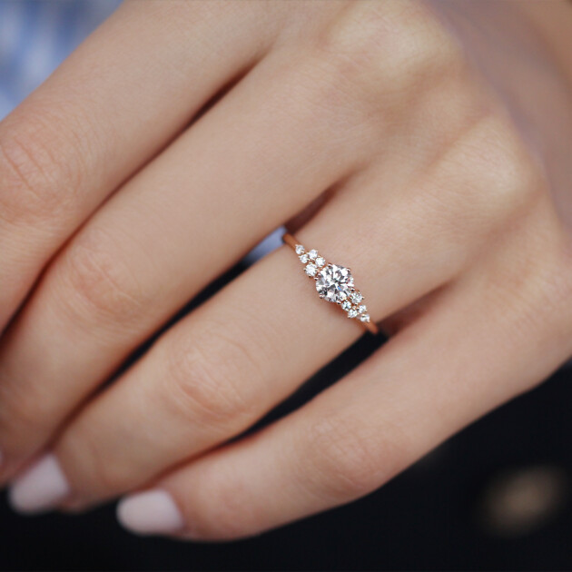 0.60 Karat Vintage Özel Tasarım Asimetri Pırlanta Tektaş Yüzük - 3