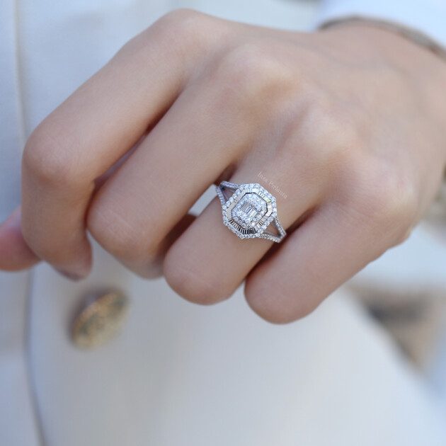 0.65 Karat Pırlanta Baget Yüzük - 2