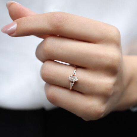 0.65 Karat Vintage Tasarım Markiz Pırlanta Yüzük - 1