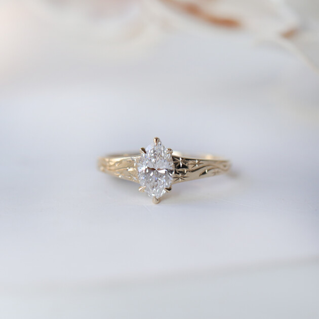 0.70 Karat HRD Sertifikalı Markiz Pırlanta El İşçiliği Mona Tektaş Yüzük - 1