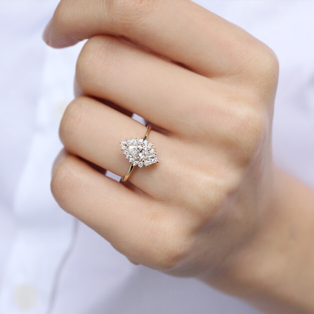 0.75 Karat Özel Tasarım Damla & Prenses Pırlanta Yüzük - 3