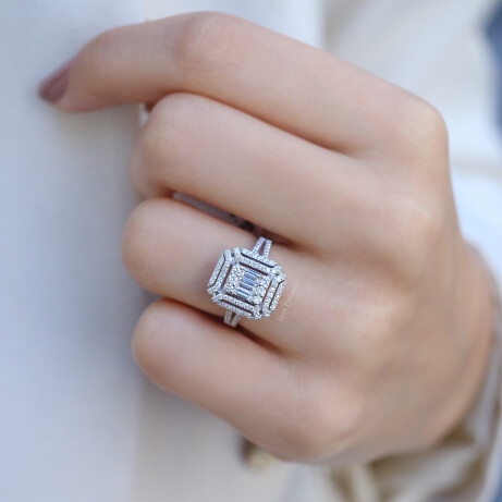 0.75 Karat Pırlanta Baget Yüzük - 2