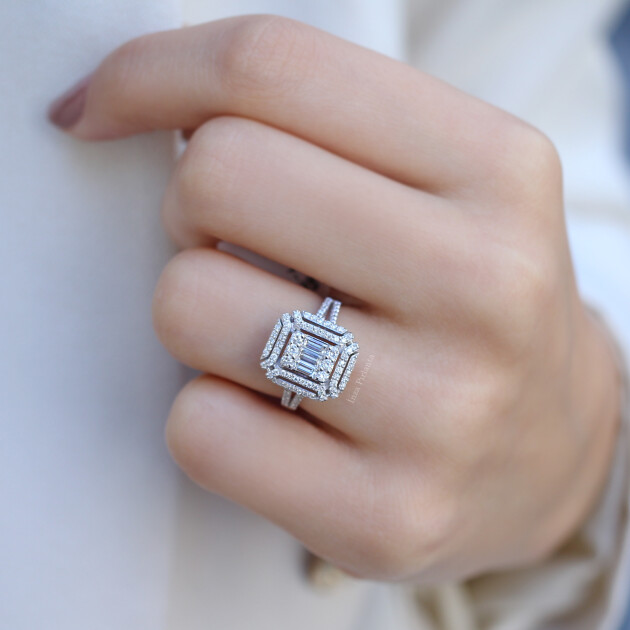 0.75 Karat Pırlanta Baget Yüzük - 2