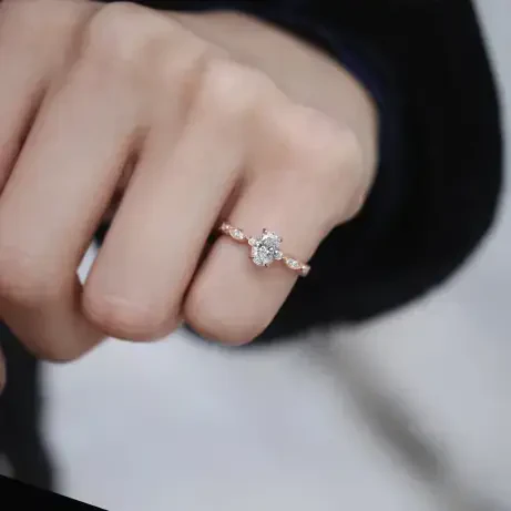 0.82 CT GIA Sertifikalı Vintage Tasarım Oval Pırlanta Tektaş Yüzük - 2