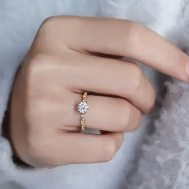 0.82 CT HRD Sertifikalı Vintage Tasarım Pırlanta Tektaş Yüzük - 3