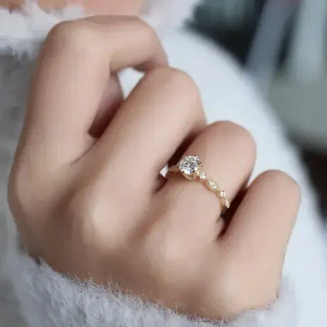 0.82 CT HRD Sertifikalı Vintage Tasarım Pırlanta Tektaş Yüzük - 2