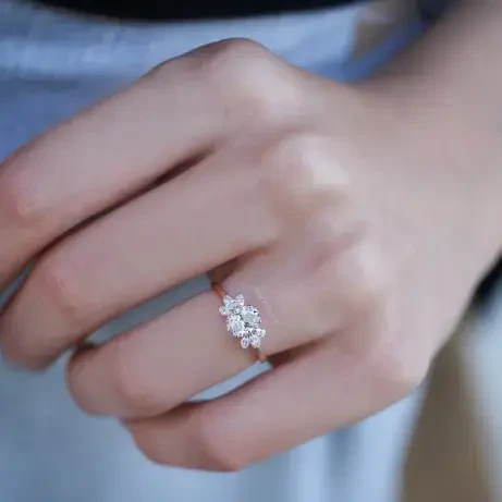 0.85 CT HRD Sertifikalı Vintage Lotus Pırlanta Yüzük - 2