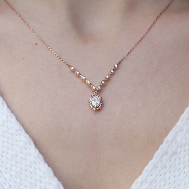 0.95 Karat Vintage Aria Tasarım Pırlanta Kolye - 1