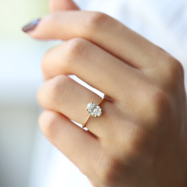 1.00 CT F SI2 GIA Sertifikalı Oval Tektaş Yüzük - 3
