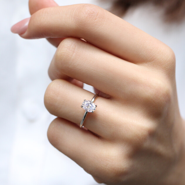 1.00 CT F SI2 GIA Sertifikalı Oval Tektaş Yüzük - 1