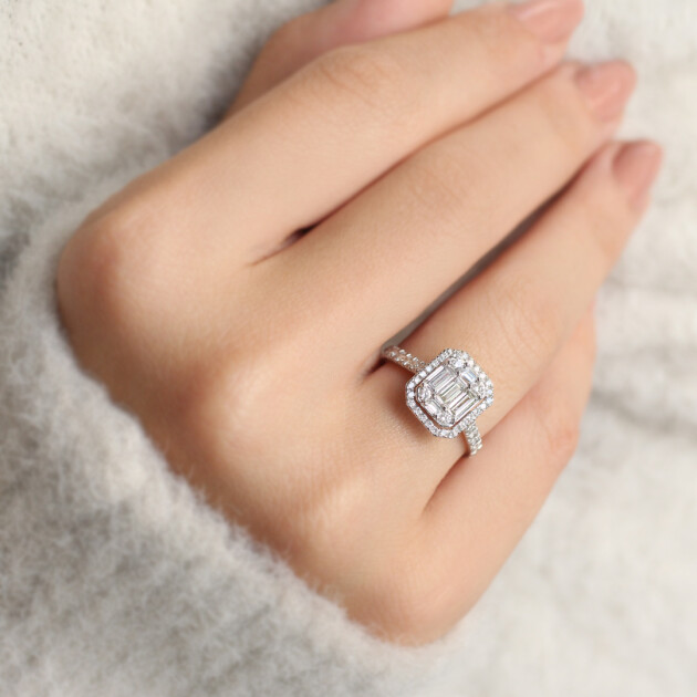 1.00 Karat Özel Tasarım Pırlanta Baget Yüzük - 2