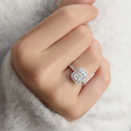 1.00 Karat Özel Tasarım Pırlanta Baget Yüzük - 