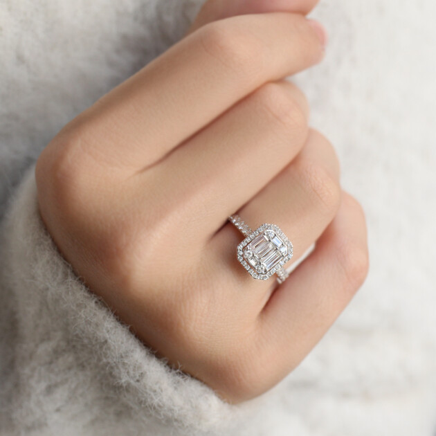 1.00 Karat Özel Tasarım Pırlanta Baget Yüzük - 1