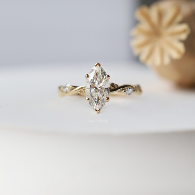 1.05 CT Özel Tasarım Markiz Pırlanta Tektaş Yüzük - 1