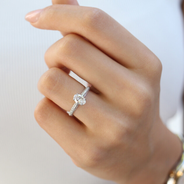 1.10 Karat F SI2 GIA Sertifikalı Özel Tasarım Oval Pırlanta Yüzük - 3