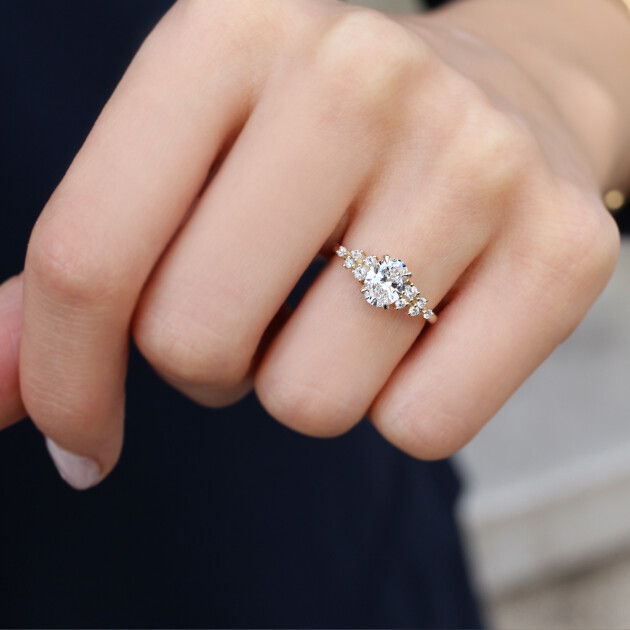 1.20 CT E SI2 GIA Sertifikalı Vintage Özel Tasarım Asimetri Pırlanta Yüzük - 3