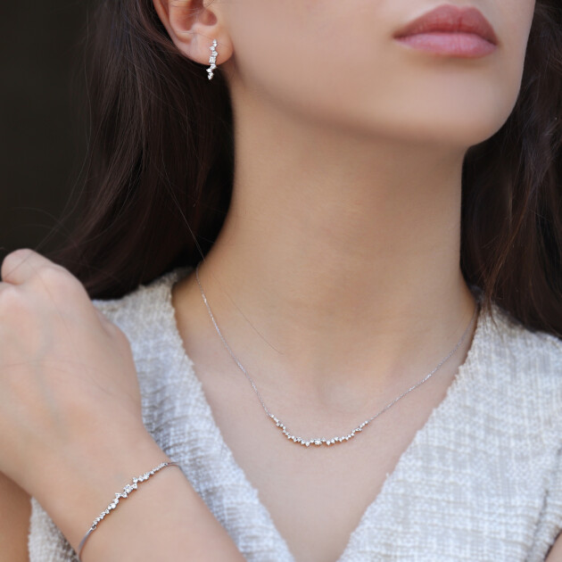 1.50 Karat Tasarım Pırlanta Asimetri Set - 1