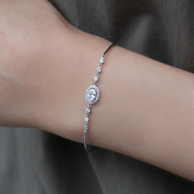 Özel Tasarım Beyaz Topaz & Pırlanta Bileklik - 