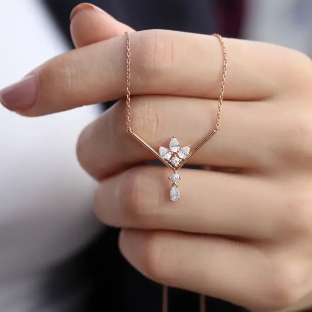 0.70 CT Özel Tasarım Damla Pırlanta Kolye - 1