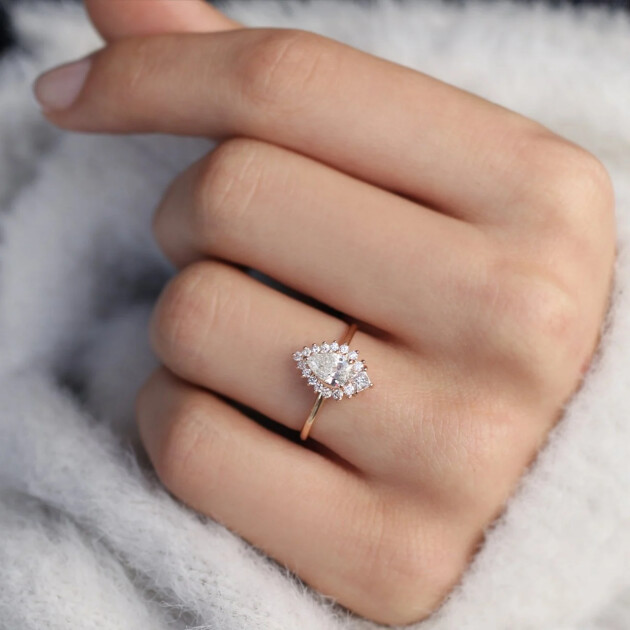 0.75 CT Özel Tasarım Damla & Prenses Pırlanta Yüzük - 