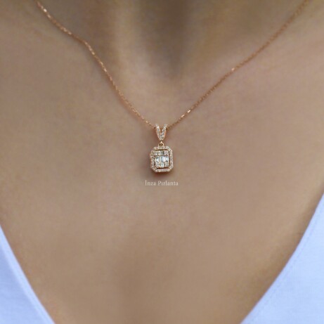 0.25 CT Özel Tasarım Pırlanta Baget Kolye - 