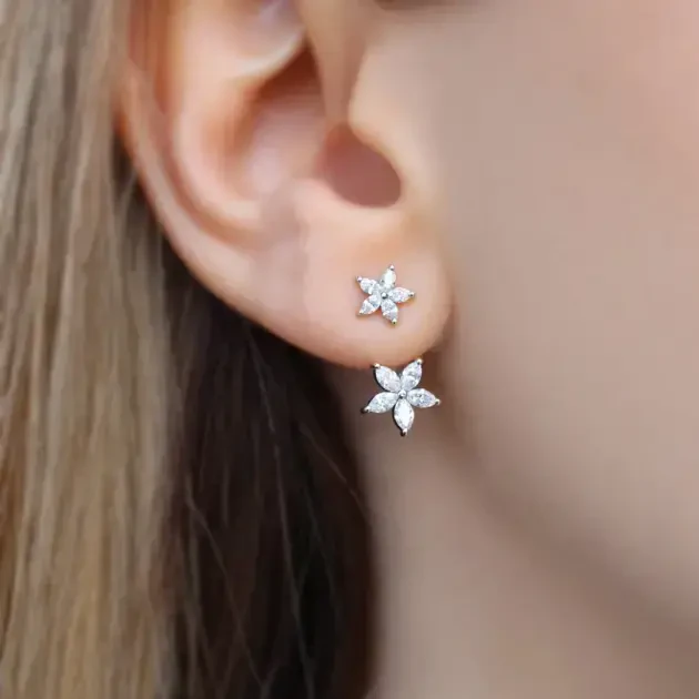 Pırlanta Markiz Çiçek Küpe - 