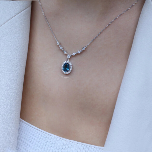 Tasarım London Blue & Pırlanta Kolye - 