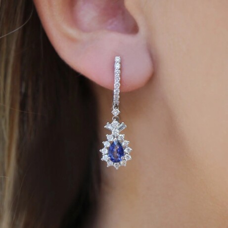 Tasarım Safir & Pırlanta Küpe - 