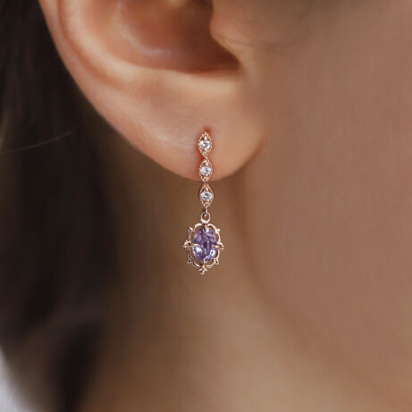 Vintage Aria Pırlanta & Alexandrite Küpe - 