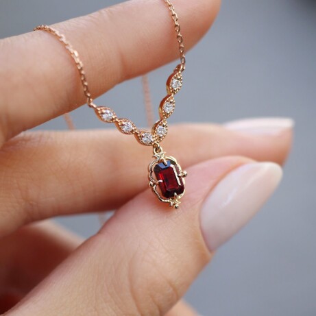 Vintage Aria Garnet & Pırlanta Kolye - 