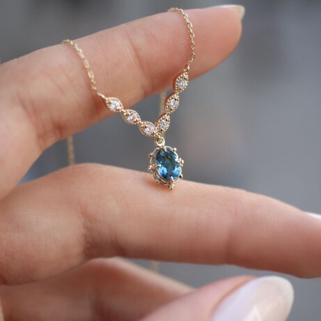 Vintage Aria London Blue & Pırlanta Kolye - 